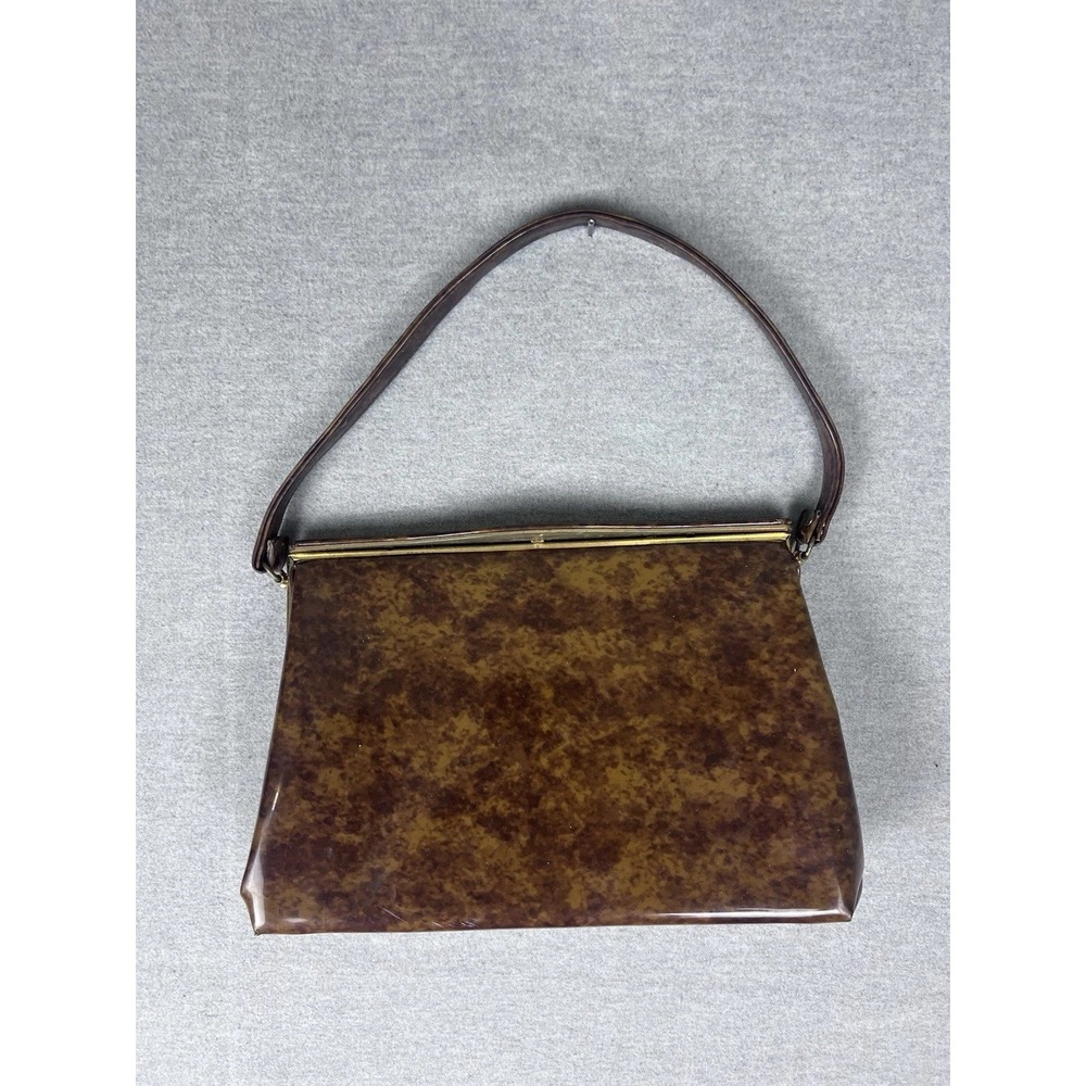 Vintage Bobbie Jerome Brown Marbled Box Bag 1950s 1960s Rockabilly Mod Purse